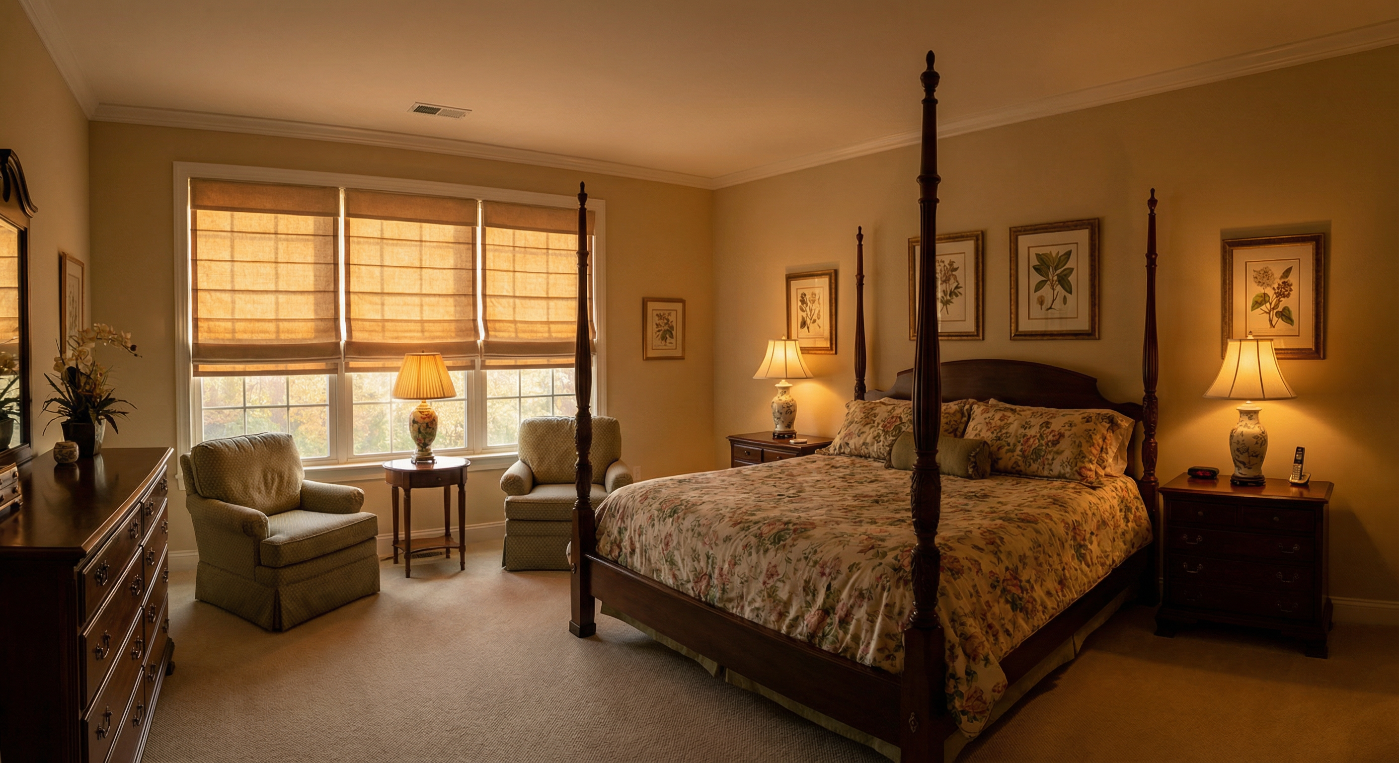 Roman shades in bedroom