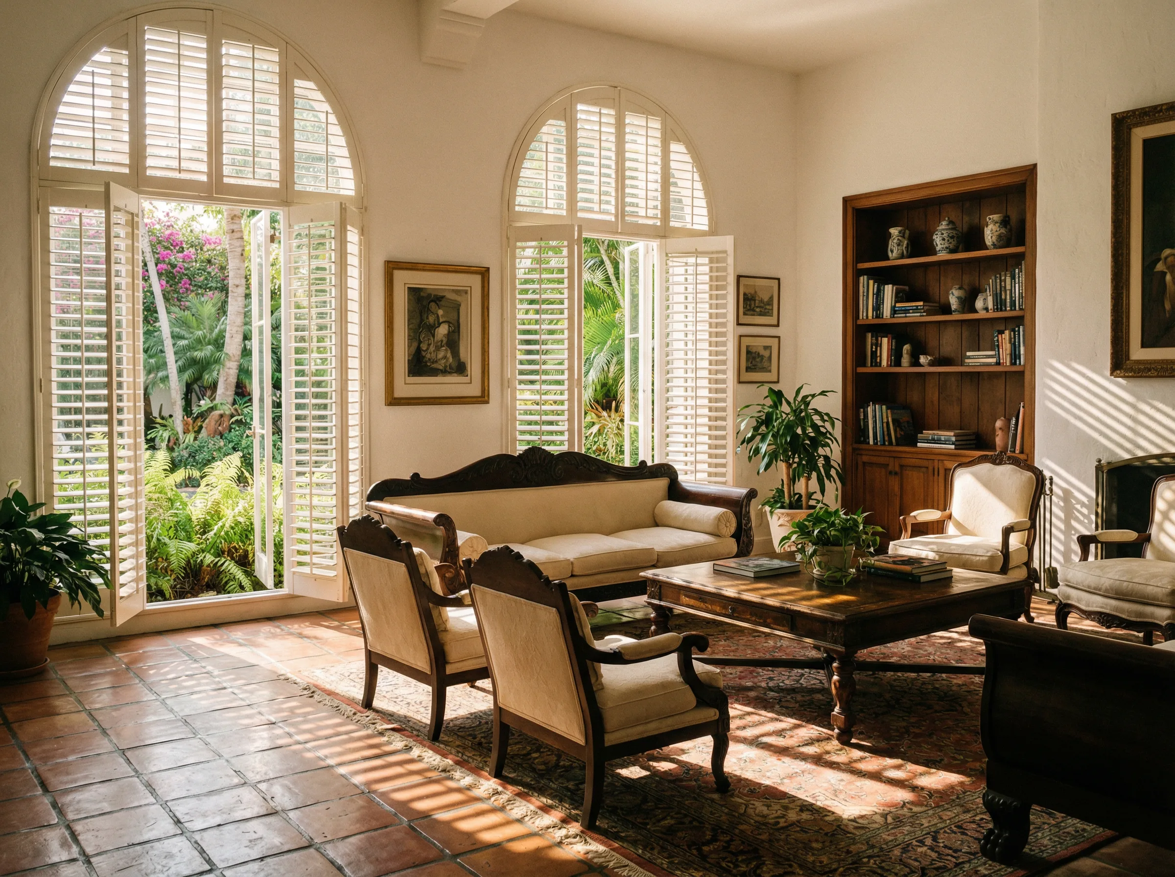 Custom shades installed in a Coral Gables living room